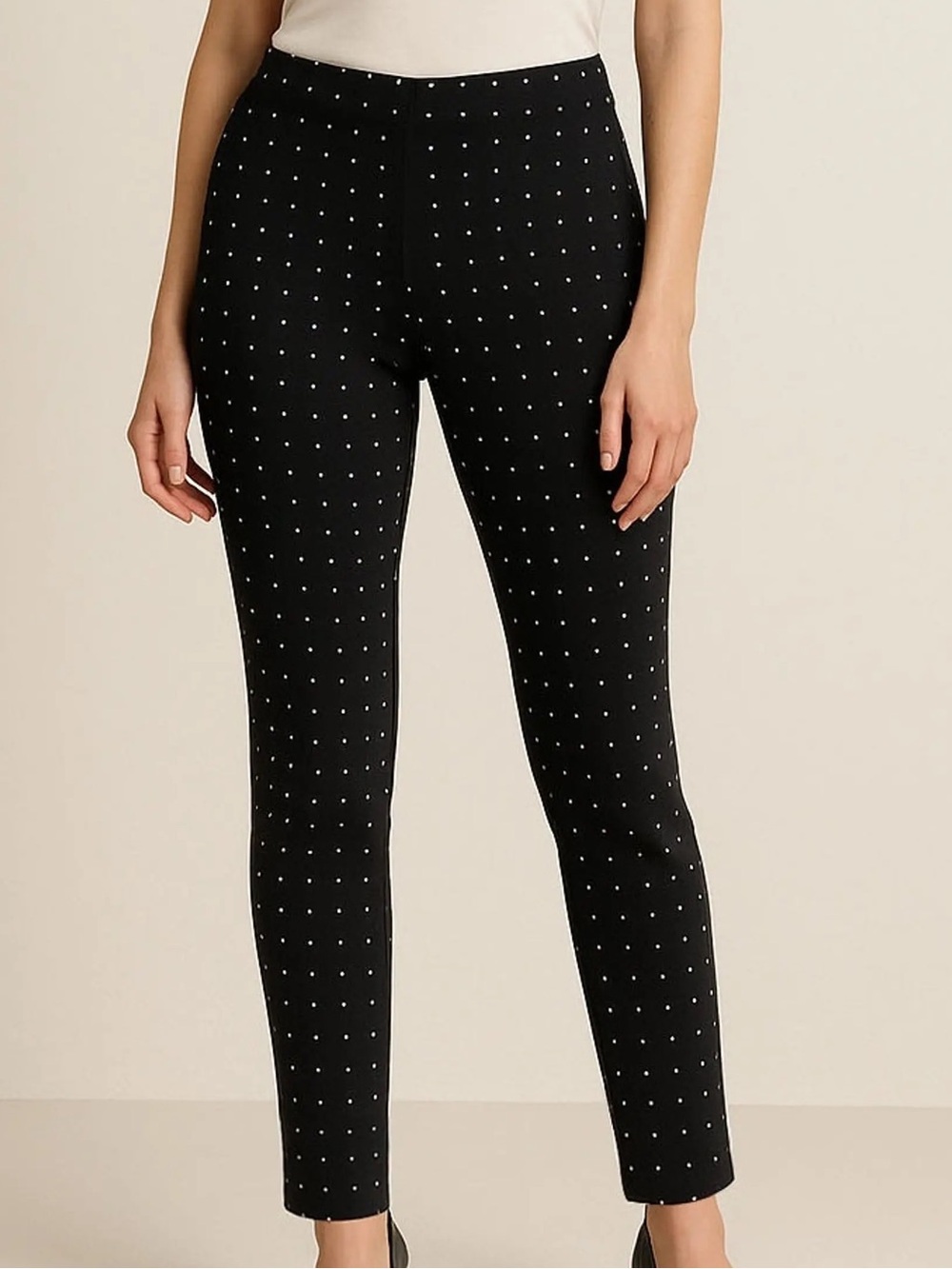 White House Black Market Womn 8 Black White Dot Print The Slim Side Zip Pant NWT